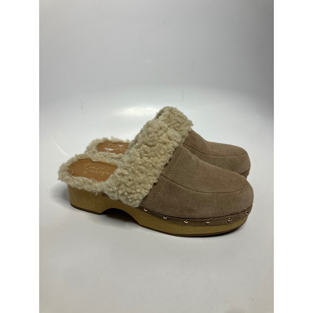 Crown vintage Sherpa lined slip on mules wooden heel womens size 7 casual trendy